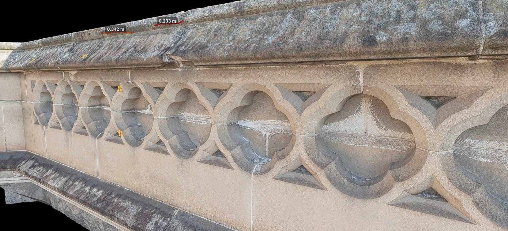 Local photogrammetric model of carved stonework with measured dimensions